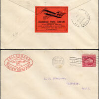 1910 Event promotional stamp for the first Air Meet in Los Angeles. Rare, possibly unique survivor. It's on the back of a December 1909 business cover to Whittier, CA, a suburb of Los Angeles. Zellerbach later became Crown Zellerbach, a large national paper company.