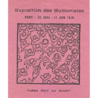 The Salon of Humorists, open to all caricaturists and cartoonists, was founded by Felix Juven, publisher of the newspaper Rire "Laugh". Its first show was held in 1907 and continued through World War II. The poster for its 1910 show was designed by Charles Leandre: "The rushed crowd rushes". approx. 3" x 4"
