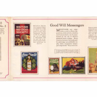 Advertising brochure by the Mid-States Paper Company, 6"x14", printed on its Missionary No.2 Gummed paper, folded into 4 panels, an assortment of existing designs are shown; 4-color process, date is probably circa 1914 through 1920's.