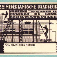 Thin translucent paper titled: 12th Dutch Trade Fair./ Utrecht 10-19 March 1925. Visits of the Building Materials Group/ I am a participant and space for a name. 4.7” x 3.7”, in black and grey blue. Not known if originally gummed.