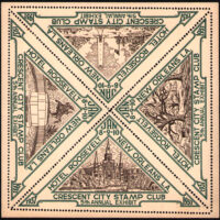 1937 New Orleans Stamp Club, 5th Annual Exhibition pane of 4, listed #2 pg. 5 in the Linnprint Philatelic Labels catalog.