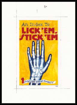 Hand with Stamp, artist Tom Minor, 3 x 5 gouache/ink; 1999 approx. 24 reduced color copies issued