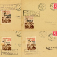 The Cannes Film Festival began in 1939, for the first day only, then postponed due to WWII. In 1946 it was finally held, with 21 countries participating. An air rally was also held on September 22. There were several poster stamps prepared, and they were used on souvenir covers.