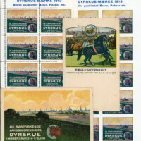 Denmark - The Cooperative Farmers' Associations' Livestock Show, along with the Community Livestock Show, was held in the Fælledpark (Community Park) in Copenhagen July 3-6, 1913.
The park was built from 1908 to 1914 by landscape architect Edvard Glæsel. Text on the sheet margins reads: "Please stick on letters, packages, etc."