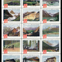 "Soo Line" was the unofficial name of the Minneapolis, St. Paul & Sault Ste. Marie Railroad, which was a subsidiary of the Canadian Pacific Railway. In 1915 they issued four panes of 15 stamps, each with scenes from along their routes. There are 29 different stamp designs in all in sheets A & B; and sheets D and C have not been seen intact.