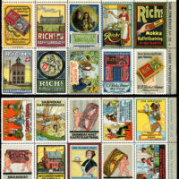 Danish Coffee Surrogates - For many years coffee was a luxury out of reach for most Danes. A flourishing industry grew for the manufacture of substitute coffees, the best using chicory root. Here are two blocks showing sets from two competing companies, printed c1913 by Dansk Papirvarefabrik.