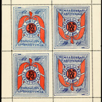Denmark - 1919 Publicity & Fundraising poster stamp - Film and Cinema Employees' Union. Tête-Bêche block of 4.