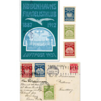 Denmark - the Copenhagen Philatelic Club, to celebrate their 25th anniversary in 1912, issued a set of three poster stamps, one of which had an image of what they envisioned for a "futuristic" airport in 1937. There was also a publicity postcard with the same image.