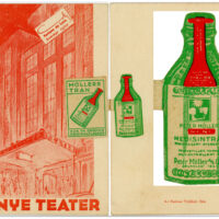 Norway - Sometimes a poster stamp can have utility beyond advertising. In this case it is used as a closure on a theater program for Det Nye Teater in Oslo in 1946. The stamp is folded over and affixed to front and back, and advertises Peter Möller's Cod Liver Oil.
