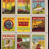 New Orleans pane of 9, 4.75" by 5.4". No printer or artist credit. Tourism and business promotion, issued probably early 1900s, circa 1915.