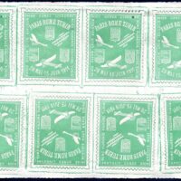 Multiple of 12 for 1911 "Paris-Rome-Turin" race as part of international fair in Turin. Pane shows that printer had a pair of embossing dies only that were repeated using rough guide lines outlining the stamps. Perforations die cut as part of the embossing. The ambitious race ran in May/June, covering 11 city stops, listed around the outer stamp edge.