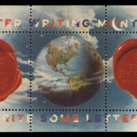 Free to those who email or write Portland Stamp Co., with your mail address. Now! See the LINKS menu. 2.5"x7.5" pane, gummed & perfed, art © Portland Stamp Co.