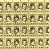 ca. 1968 Star Trek TV show characters, half pane shown, no selvage. Probably produced during late 1967-early 1968 when there were fan fears of canceling. The top of stamp says "Support Star Trek".