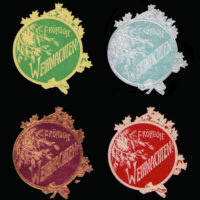 Fröhliche Weihnachten! (Merry Christmas!) Letter seals from Germany during WW1, embossed and diecut in 8 color varieties, sold to civilian families to use on mail to their soldier loved ones. Circle is 40 mm diameter; colors printed on off-white, or gold or silver colored foil; artist & printer unknown