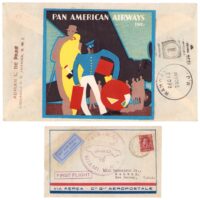 Poster Stamp or Luggage Label, 3.3" size. Tied by a receiving cancel in Dec. 1930, on a first flight cover from Jamaica. Artist unknown.