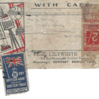 1937 Parcel address label with Private Parcel Post stamp and "Buy British" depression patriotic.