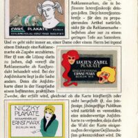 Page from the book “Die Reklame – Ihre Kunst und Wissenschaft” (Advertising – Its Art & Science) published in 1915. Some early publications about graphic arts used actual tipped-in poster stamps as illustrations. These poster stamps were published by Ernst Marx & Co. of Berlin.