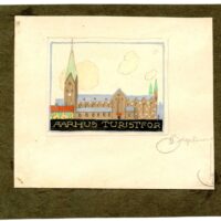 Denmark – Original artwork for proposed publicity poster stamp for the Aarhus Turistforening, probably c.1914. Design features Aarhus Cathedral, and is signed by noted Danish artist Thor Bøgelund-Jensen, probably produced for Andreasen & Lachmann, but there is no evidence of this design as a finished stamp.