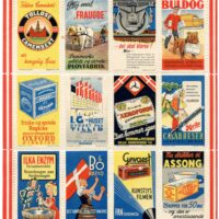 Denmark – In 1931 a new type of poster stamp was created, called Mærkat (pl. Mærkater). The name and system was trademarked and they are still being printed today. There are over 25,000 different designs, and they were printed in different formats. This sheet is from 1942.