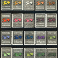 In 1913 Danish poster stamp printers Andreasen & Lachmann announced, in the first issue of their newsletter "Samlermærket", that they would sponsor a Poster Stamp Exhibition in September. A&L produced a series of poster stamps for the event, depicting an ink roller and spatula. The stamps are known in at least 20 different colors plus many shades, and are A&L #100.