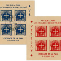 France - souvenir sheets issued in Vézelay in 1946, to commemorate the 800th anniversary of Bernard of Clairvaux preaching the Second Crusade at the Council of Vézelay in 1146 with King Louis VII of France, in Vézelay Abbey.